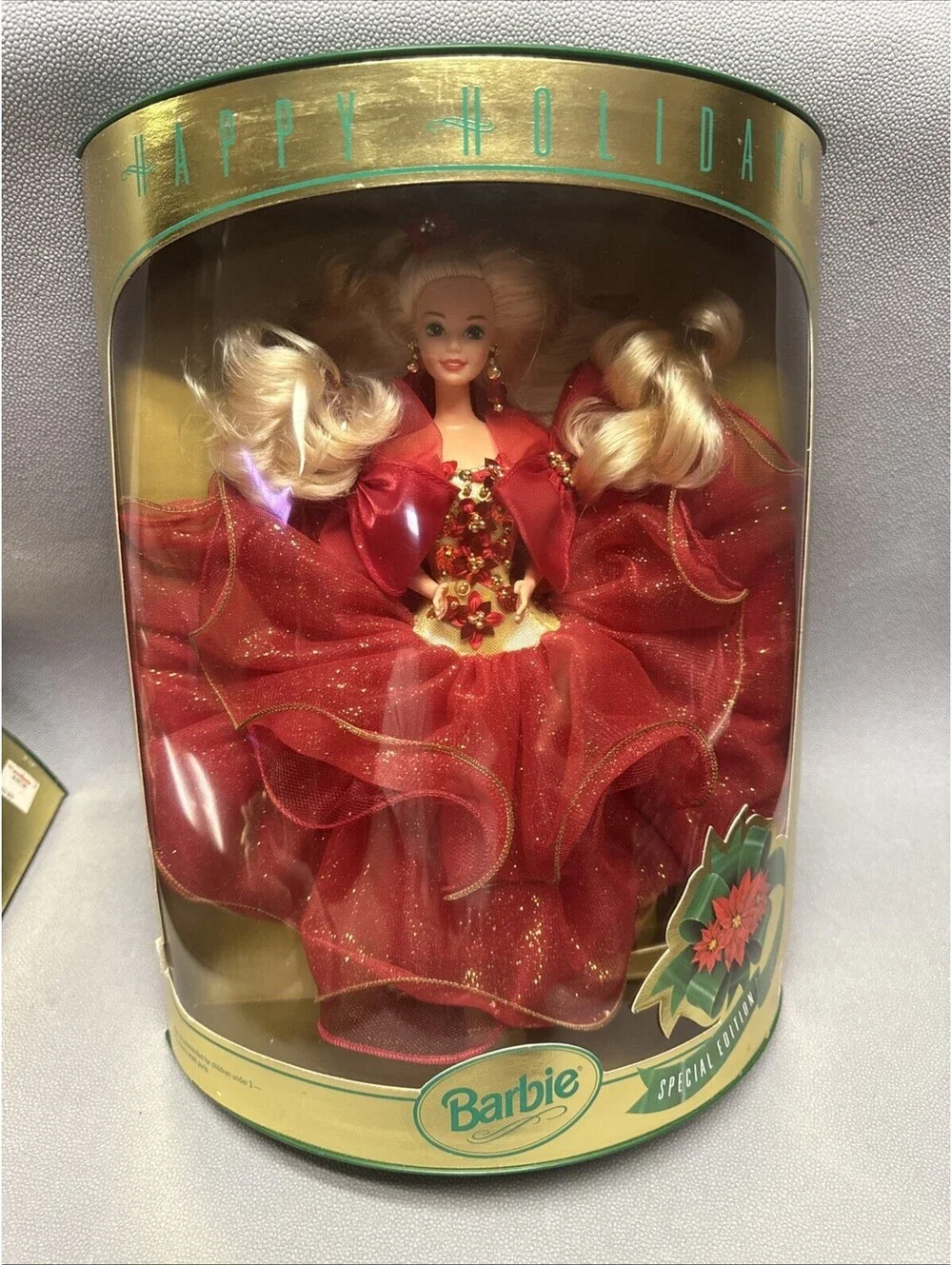 Barbie Happy Holidays 1992 Special Edition 10824 Red Gown Poinsettia Lot Of 2